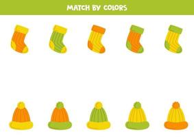 colore accoppiamento gioco per prescolastico bambini. incontro calzini e caps di colori. vettore