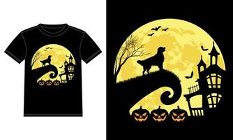 d'oro cane da riporto e Halloween Luna divertente maglietta vettore