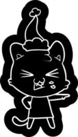 cartone animato icona di un' sibilo gatto indossare Santa cappello vettore