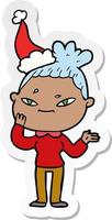 adesivo cartone animato di una donna che indossa il cappello di Babbo Natale vettore