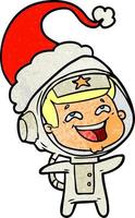 cartone animato testurizzato di un astronauta che ride che indossa il cappello di Babbo Natale vettore