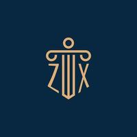 zx iniziale per legge azienda logo, avvocato logo con pilastro vettore