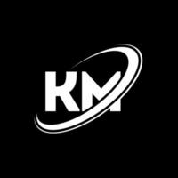 km K m lettera logo design. iniziale lettera km connesso cerchio maiuscolo monogramma logo rosso e blu. km logo, K m design. km, K m vettore