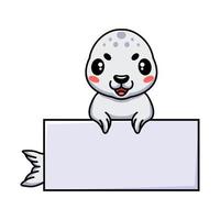 carino bianca poco foca cartone animato con vuoto cartello vettore