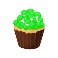 Cupcake Halloween dolce con verde bolle e scheletro ossatura nel cartone animato stile isolato su bianca sfondo. vettore illustrazione