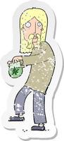 retrò afflitto etichetta di un' cartone animato hippie uomo con Borsa di erba vettore