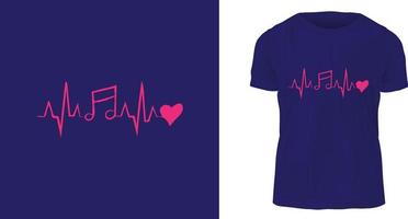 t camicia design concetto, battito cardiaco, musica, amore vettore