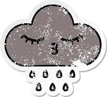 adesivo in difficoltà di una nuvola di pioggia di tempesta simpatico cartone animato vettore