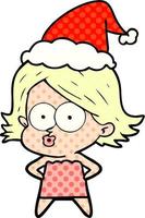 illustrazione in stile fumetto di una ragazza imbronciata che indossa il cappello di Babbo Natale vettore