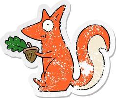 afflitto etichetta di un' cartone animato scoiattolo con ghianda vettore