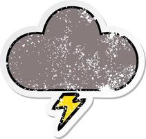 adesivo in difficoltà di una nuvola di tempesta simpatico cartone animato vettore