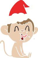 pazzo piatto colore illustrazione di un' scimmia seduta indossare Santa cappello vettore