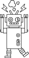 robot malfunzionante del fumetto di disegno a tratteggio vettore