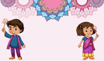 mandala pattern design sfondo con ragazza e ragazzo indiani vettore