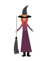 Halloween vettore illustrazione. strega in piedi con scopa cartone animato illustrazione.