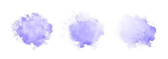 set di schizzi d'acqua acquerello viola astratto su sfondo bianco vettore