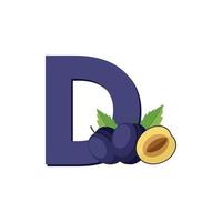 lettera d alfabeto frutta damigella prugna, clip arte vettore, illustrazione isolato su un' bianca sfondo vettore