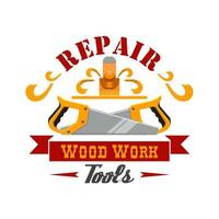 riparazione e legna opera attrezzo, strumento distintivo design vettore