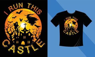 io correre Questo castello - migliore Halloween maglietta design modello. castello, notte, Luna, strega, maschera. notte sfondo maglietta per Stampa. vettore