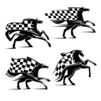 cavallo con scacchi bandiera. da corsa sport icone vettore