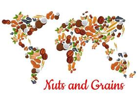 noccioline e cereali nel mondo carta geografica forma vettore