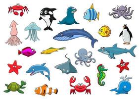 cartone animato mare pesce e oceano animali vettore icone