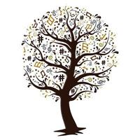 un' albero fatto di musicale Appunti, isolato su un' bianca sfondo, multicolore silhouette, vettore illustrazione.