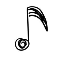 musica Nota mano disegnato e scarabocchio design. schizzo di melodia e musicale simbolo nel nero silhouette stile. creativo musica icona isolato su bianca sfondo vettore illustrazione
