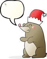 a mano libera disegnato discorso bolla cartone animato orso indossare Natale cappello vettore