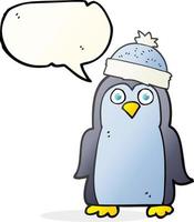 a mano libera disegnato discorso bolla cartone animato pinguino vettore