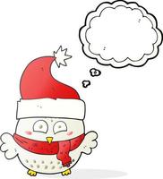 a mano libera disegnato pensato bolla cartone animato gufo indossare Natale cappello vettore
