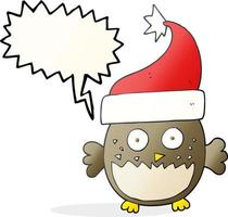 a mano libera disegnato discorso bolla cartone animato gufo indossare Natale cappello vettore