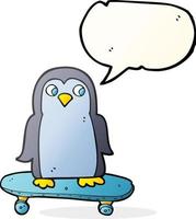 a mano libera disegnato discorso bolla cartone animato pinguino equitazione skateboard vettore