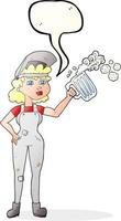 a mano libera disegnato discorso bolla cartone animato difficile Lavorando donna con birra vettore