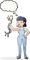 a mano libera disegnato pensato bolla cartone animato femmina elettricista vettore