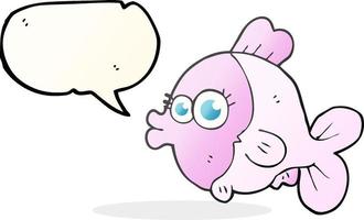 divertente a mano libera disegnato discorso bolla cartone animato pesce con grande bella occhi vettore