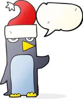 a mano libera disegnato discorso bolla cartone animato pinguino nel Natale cappello vettore