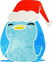 cartone animato retrò di natale del pinguino kawaii vettore