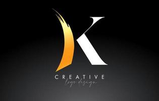 d'oro spazzola lettera K logo design con creativo artistico dipingere spazzola ictus e moderno Guarda vettore