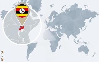 astratto blu mondo carta geografica con ingrandita Uganda. vettore