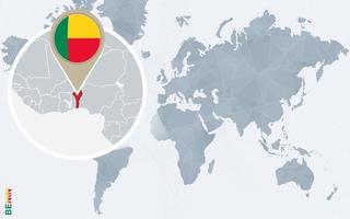 astratto blu mondo carta geografica con ingrandita benin. vettore