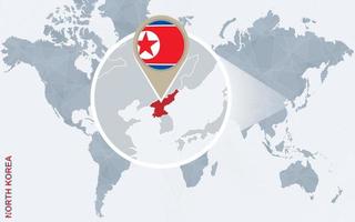 astratto blu mondo carta geografica con ingrandita nord Corea. vettore