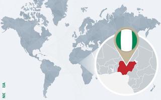 astratto blu mondo carta geografica con ingrandita Nigeria. vettore