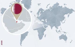astratto blu mondo carta geografica con ingrandita Qatar. vettore
