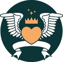 tatuaggio stile icona con bandiera di un' cuore con Ali vettore