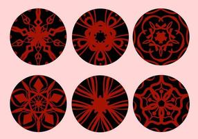 rosso geometrico e mano disegno ornamenti con tribale forma nel nero cerchio. progettato nel ikat, boho, azteco, gente, motivo, zingaro, e Arabo stile. elementi per il tuo design. vettore illustrazione.