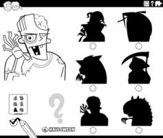 ombra gioco con cartone animato zombie su Halloween colorazione pagina vettore
