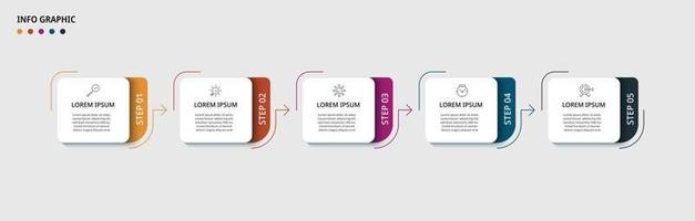 modello di business di progettazione infografica vettoriale con icone e 5 opzioni o passaggi. può essere utilizzato per diagramma di processo, presentazioni, layout del flusso di lavoro, banner, diagramma di flusso, grafico informativo