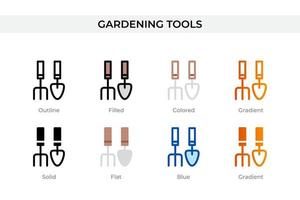 giardinaggio utensili icona nel diverso stile. giardinaggio utensili vettore icone progettato nel schema, solido, colorato, riempito, pendenza, e piatto stile. simbolo, logo illustrazione. vettore illustrazione