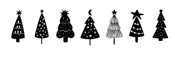 Natale albero icona nero impostare. mano disegnato Natale albero silhouette. carino cartone animato infantile. Natale albero logo collezione. semplice nero vettore illustrazione isolato grafico elementi. nuovo anno design.